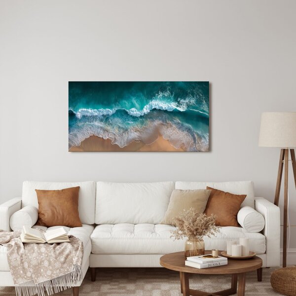 Quadro su tela – Schiuma oceanica e costa sabbiosa