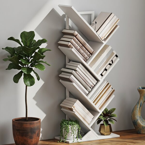 HOMCOM Libreria contenitore ad albero a 7 livelli con struttura in acciaio, bianco | Aosom Italy