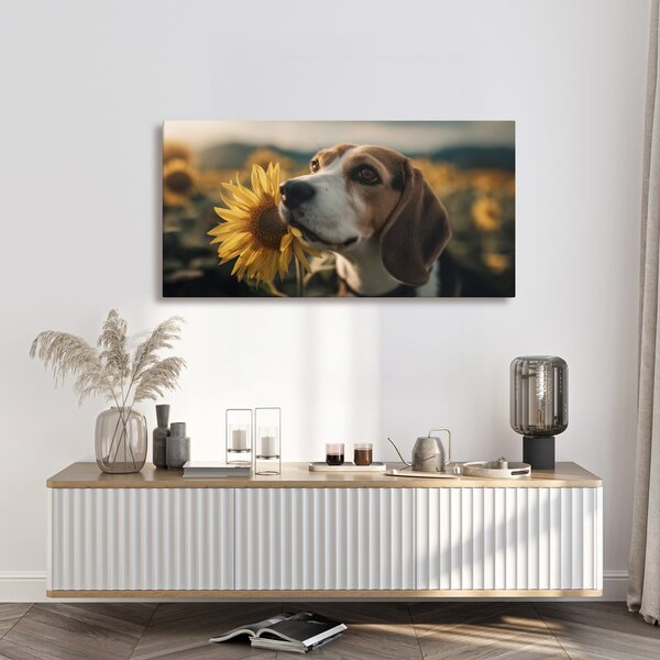 Quadro su tela – Beagle con girasole