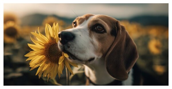 Quadro su tela – Beagle con girasole