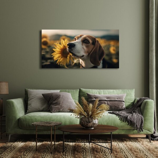 Quadro su tela – Beagle con girasole