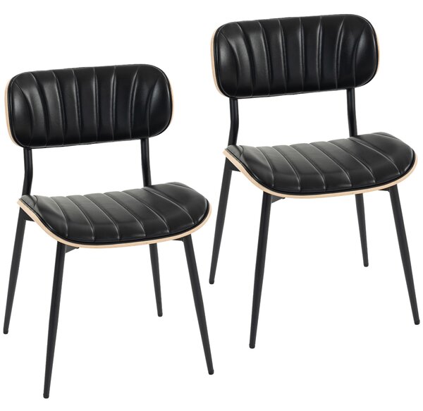 HOMCOM Set 2 sedie da pranzo in PU con schienale curvo e seduta imbottita, nero | Aosom Italy
