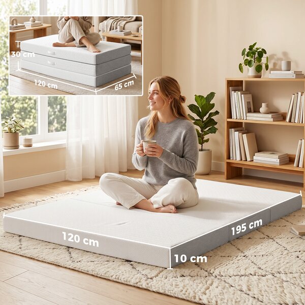 HOMCOM Materasso Pieghevole 195x120cm, 10cm, Rivestimento Lavabile, Ideale per Ospiti/Campeggio | Aosom Italy