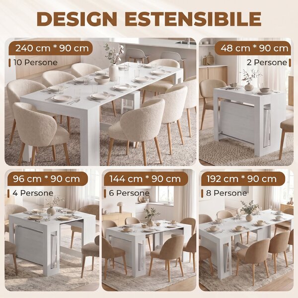 HOMCOM Tavolo Estensibile Convertibile a Console per 10 Persone, Bianco | Aosom Italy