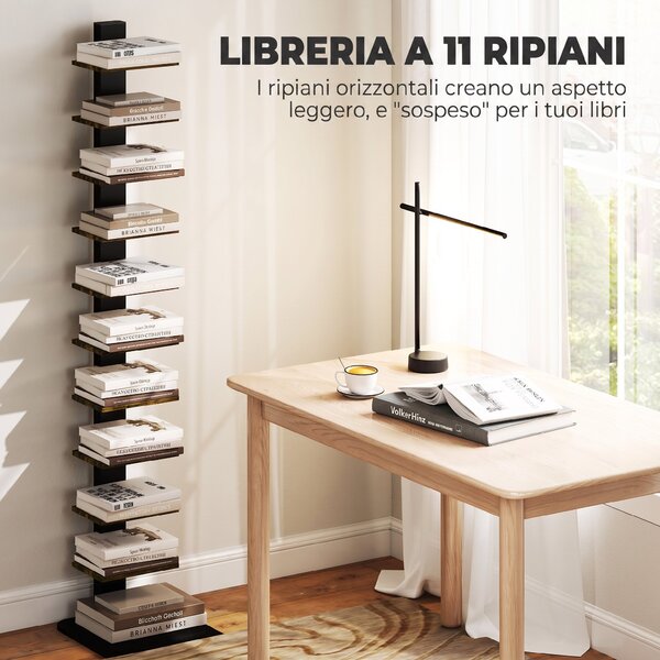 HOMCOM Libreria Torre 11 Ripiani, Scaffale Alto e Stretto Salvaspazio, Marrone Rustico | Aosom Italy