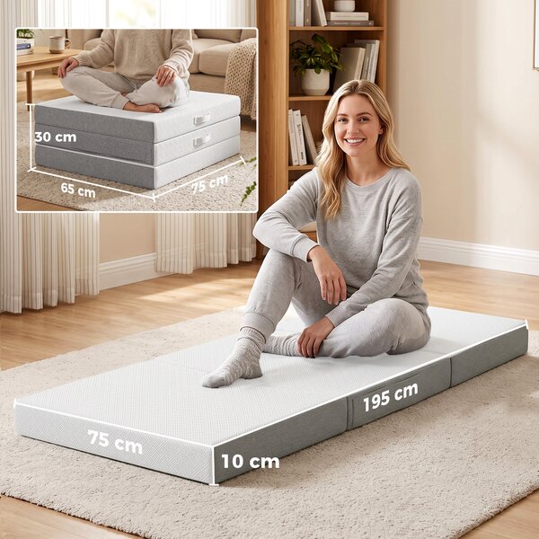 HOMCOM Materasso Pieghevole 195x75cm, 10cm, Rivestimento Lavabile, Ideale per Ospiti/Campeggio | Aosom Italy