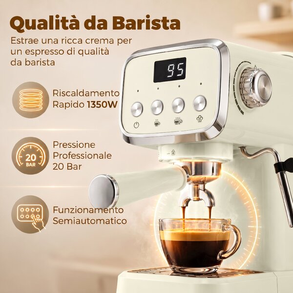 HOMCOM Macchina da caffè espresso 20 bar 1350W con montalatte, acqua calda e scaldatazze | Aosom Italy