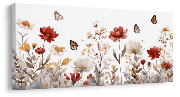 Quadro su tela – Prato fiorito con farfalle