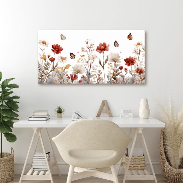 Quadro su tela – Prato fiorito con farfalle