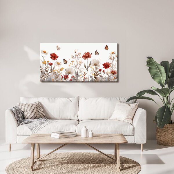 Quadro su tela – Prato fiorito con farfalle