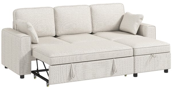 HOMCOM Divano letto angolare 3 posti in ciniglia con pouf contenitore, beige | Aosom Italy