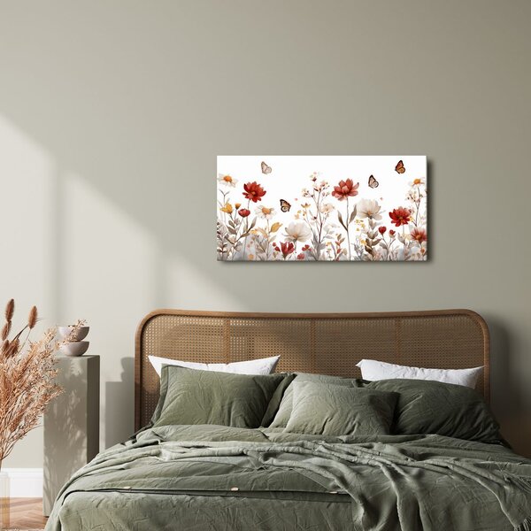 Quadro su tela – Prato fiorito con farfalle