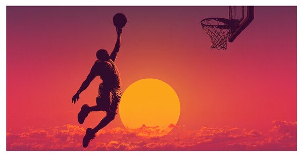 Quadro su tela – Giocatore di basket al tramonto