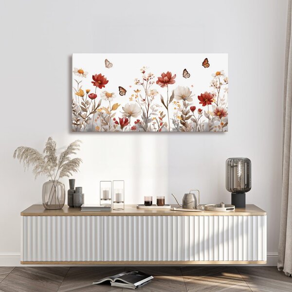 Quadro su tela – Prato fiorito con farfalle