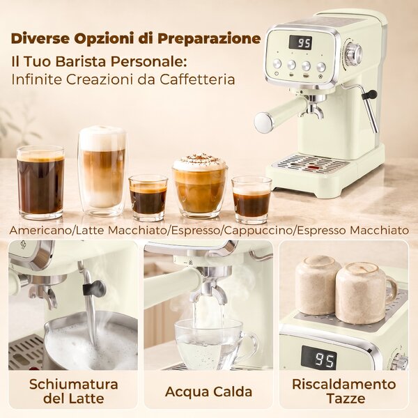 HOMCOM Macchina da caffè espresso 20 bar 1350W con montalatte, acqua calda e scaldatazze | Aosom Italy
