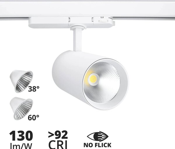 Faro LED 42W per Binario Trifase 38° + 60° Bianco PHILIPS Xitanium CRI92 Colore Bianco Naturale 4.000K