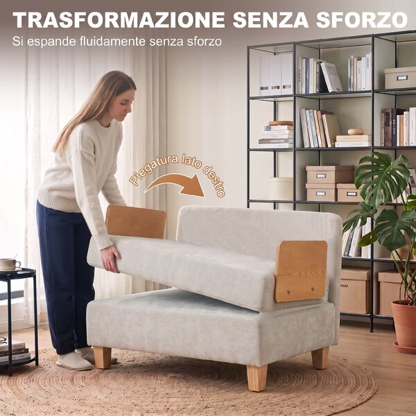 HOMCOM Poltrona Letto Singolo 2 in 1 Pieghevole con Cuscini, Salvaspazio in Tessuto Misto Lino-Velluto, Crema | Aosom Italy
