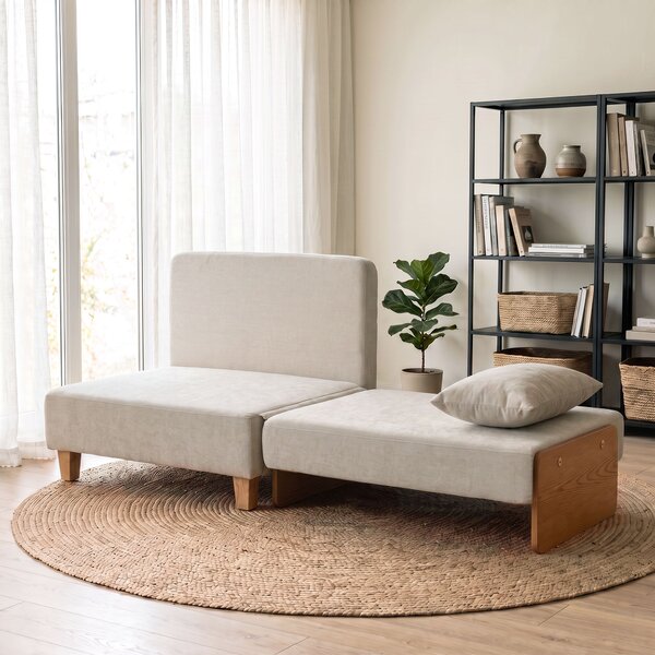 HOMCOM Poltrona Letto Singolo 2 in 1 Pieghevole con Cuscini, Salvaspazio in Tessuto Misto Lino-Velluto, Crema | Aosom Italy