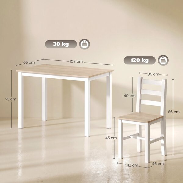 HOMCOM Set da pranzo 5 pezzi per 4 persone in stile country, naturale e bianco | Aosom Italy