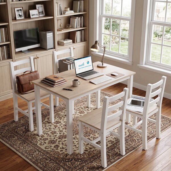 HOMCOM Set da pranzo 5 pezzi per 4 persone in stile country, naturale e bianco | Aosom Italy
