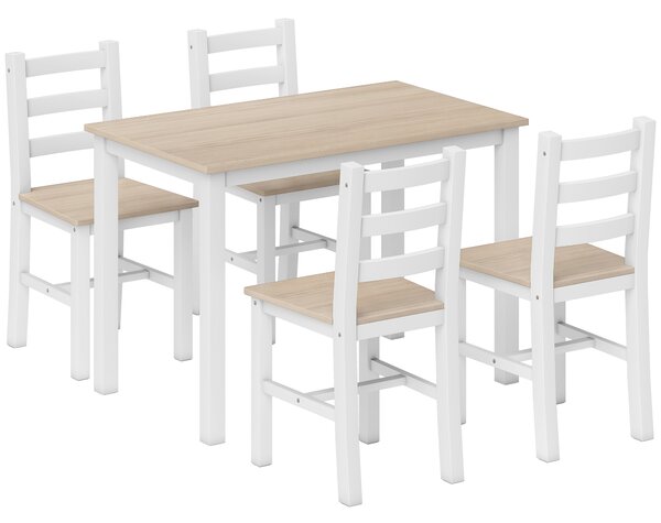 HOMCOM Set da pranzo 5 pezzi per 4 persone in stile country, naturale e bianco | Aosom Italy