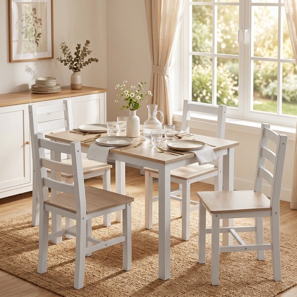 HOMCOM Set da pranzo 5 pezzi per 4 persone in stile country, naturale e bianco | Aosom Italy