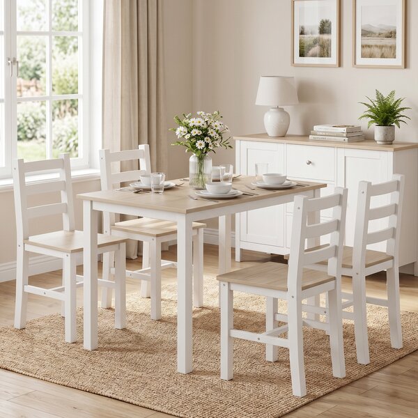 HOMCOM Set da pranzo 5 pezzi per 4 persone in stile country, naturale e bianco | Aosom Italy