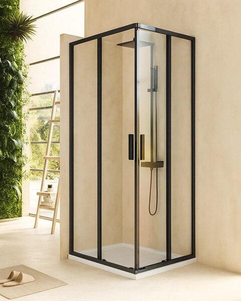 Box doccia 70x90 Rio doppio scorrevole vetro 6 mm trasparente H 195 nero