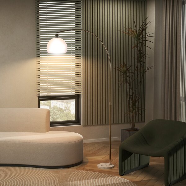 HOMCOM Lampada da terra curva con interruttore a pedale e base in marmo, bianco | Aosom Italy
