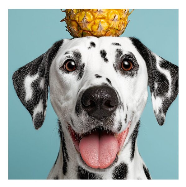 Quadro su tela – Cane allegro con ananas