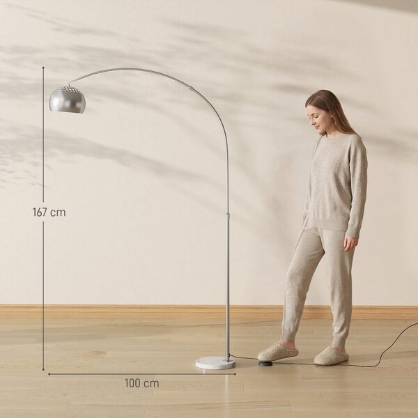 HOMCOM Lampada da terra ad arco con base in marmo 167 cm, argento | Aosom Italy