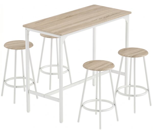 HOMCOM Set tavolo da bar con 4 sgabelli in stile industriale, rovere | Aosom Italy