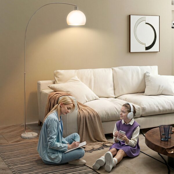 HOMCOM Lampada da terra curva con interruttore a pedale e base in marmo, bianco | Aosom Italy