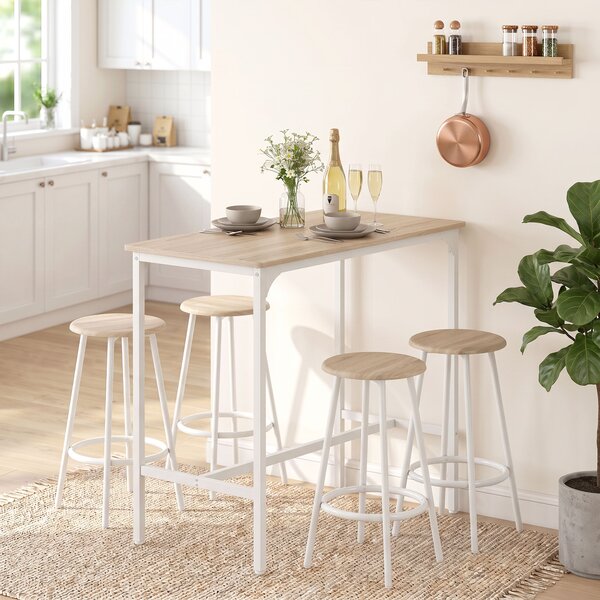 HOMCOM Set tavolo da bar con 4 sgabelli in stile industriale, rovere | Aosom Italy