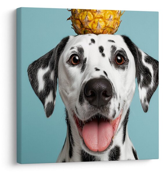 Quadro su tela – Cane allegro con ananas