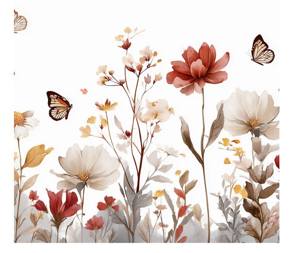 Quadro su tela – Fiori primaverili e farfalle