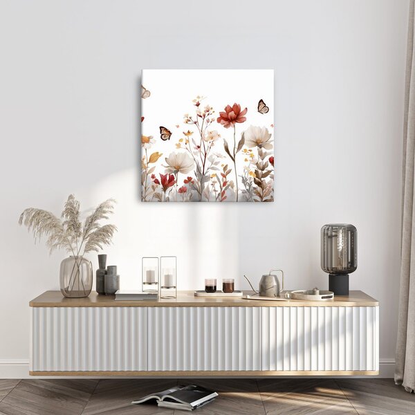 Quadro su tela – Fiori primaverili e farfalle