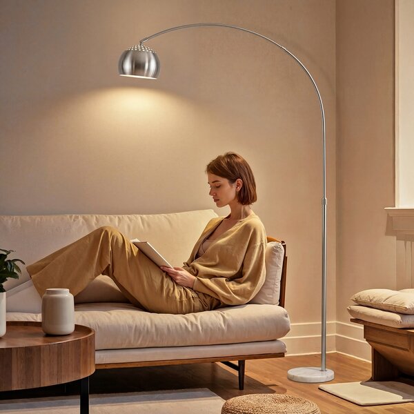 HOMCOM Lampada da terra ad arco con base in marmo 167 cm, argento | Aosom Italy
