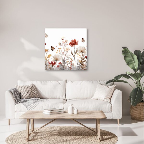 Quadro su tela – Fiori primaverili e farfalle