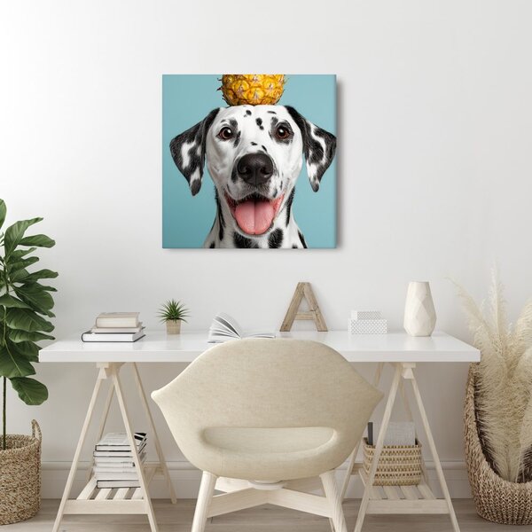 Quadro su tela – Cane allegro con ananas