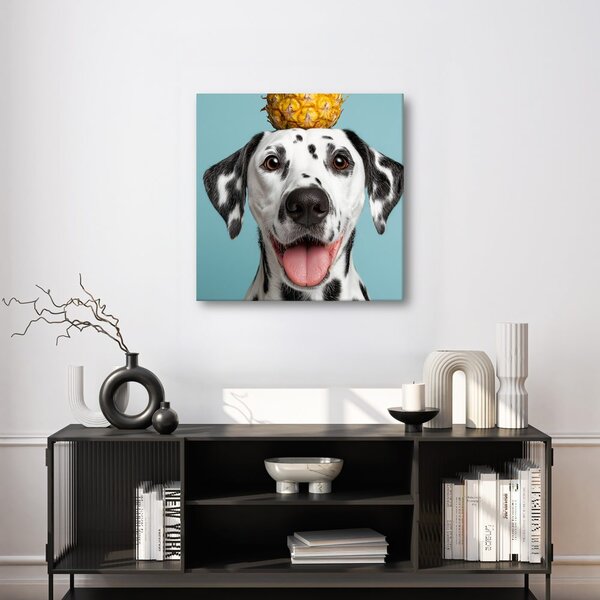 Quadro su tela – Cane allegro con ananas