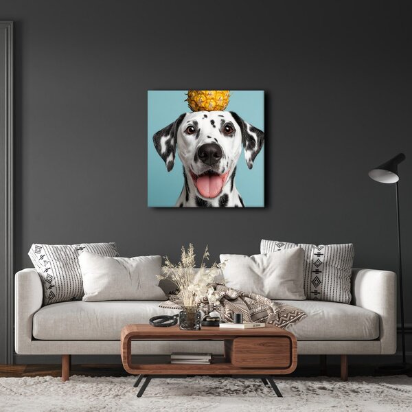 Quadro su tela – Cane allegro con ananas