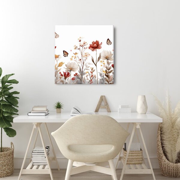 Quadro su tela – Fiori primaverili e farfalle