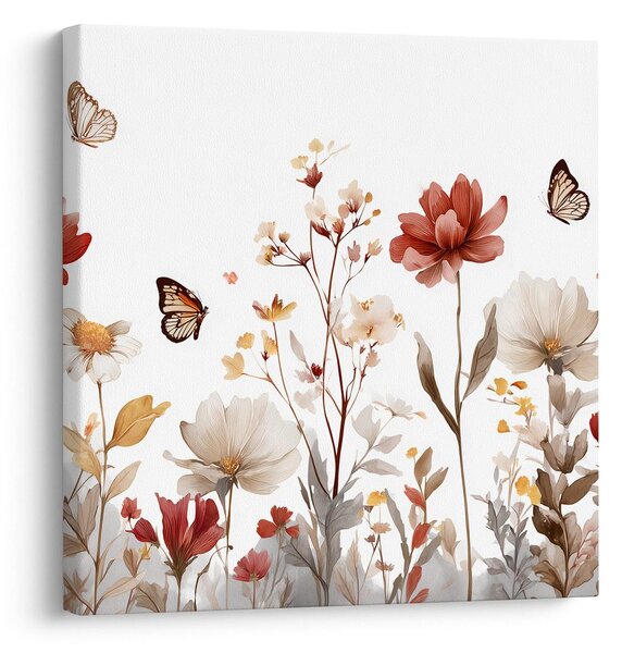 Quadro su tela – Fiori primaverili e farfalle