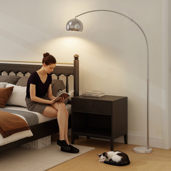 HOMCOM Lampada da terra ad arco con base in marmo 167 cm, argento | Aosom Italy