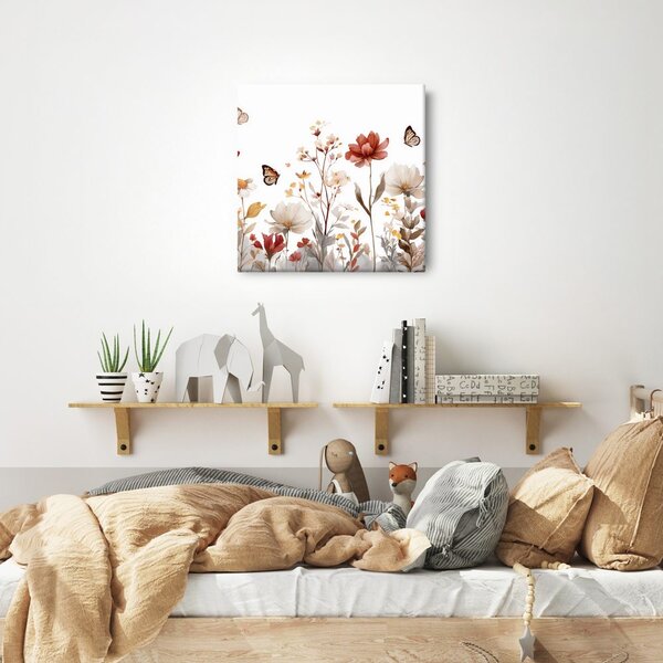 Quadro su tela – Fiori primaverili e farfalle