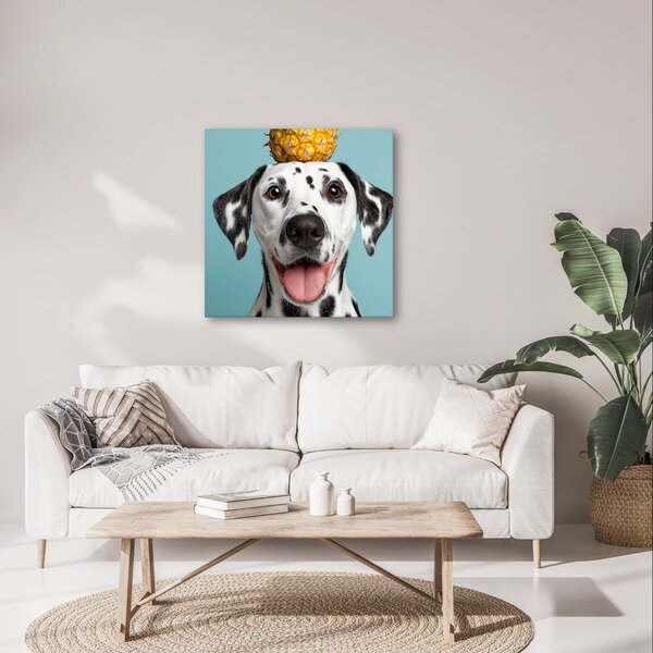Quadro su tela – Cane allegro con ananas