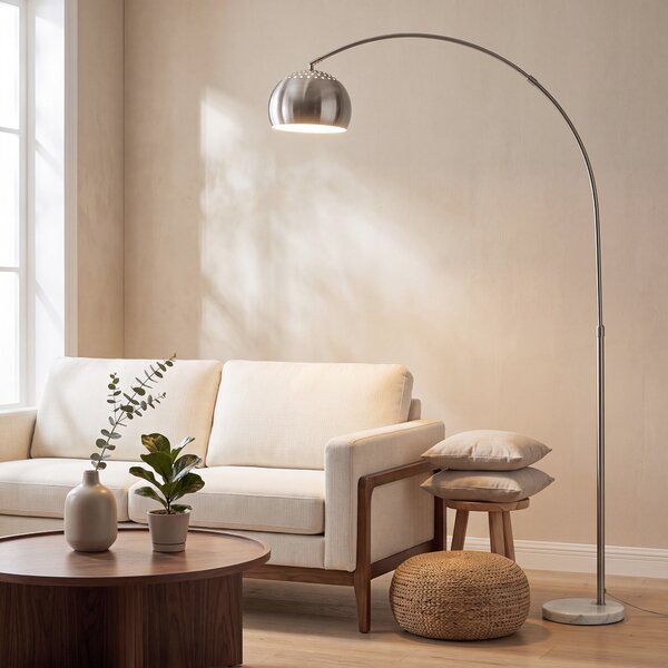 HOMCOM Lampada da terra ad arco con base in marmo 167 cm, argento | Aosom Italy
