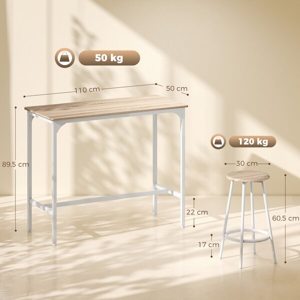 HOMCOM Set tavolo da bar con 4 sgabelli in stile industriale, rovere | Aosom Italy