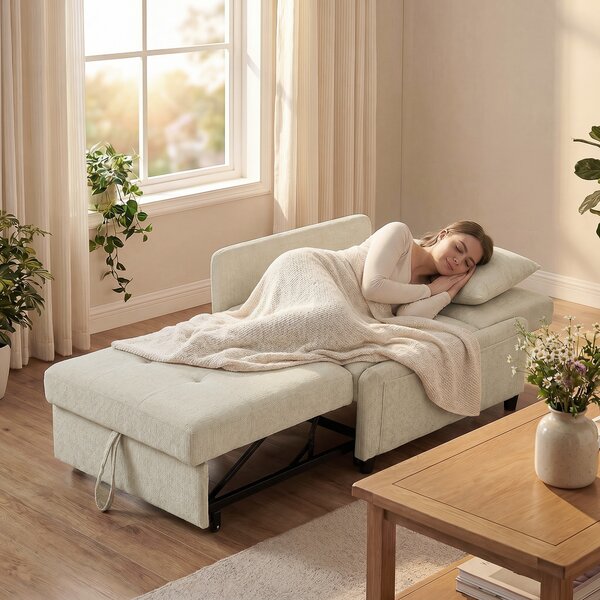 HOMCOM Poltrona letto 4 in 1 in ciniglia con schienale regolabile, beige | Aosom Italy